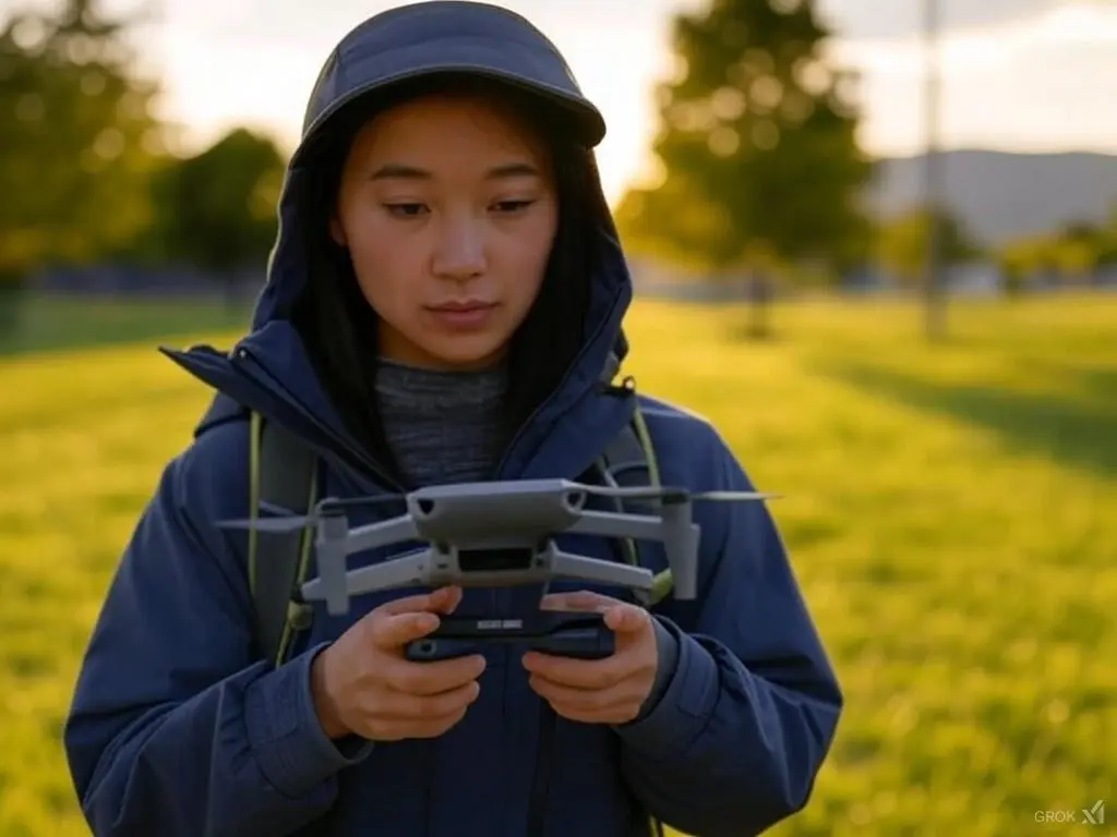 Une vacancières utilise son mini drone pendant ses vacances