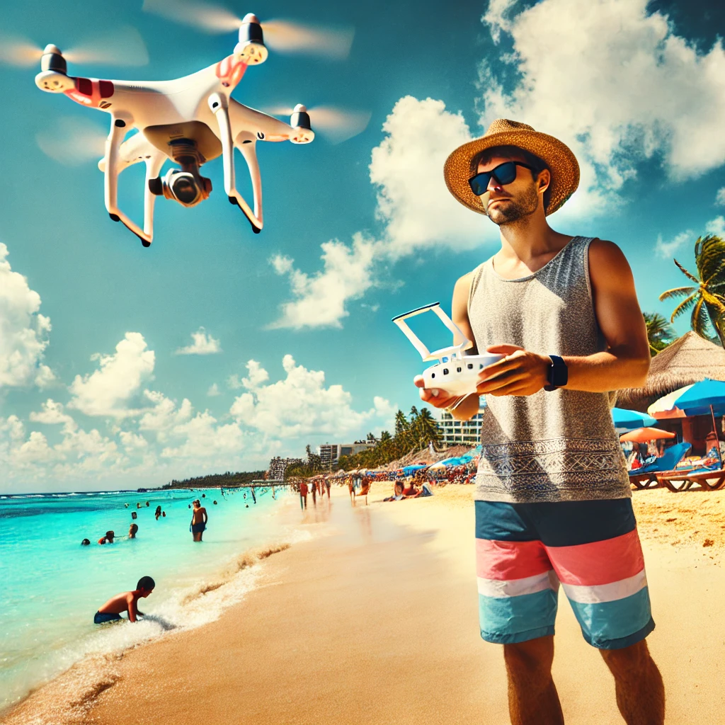 Une personne qui utilise son mini drone à la plage