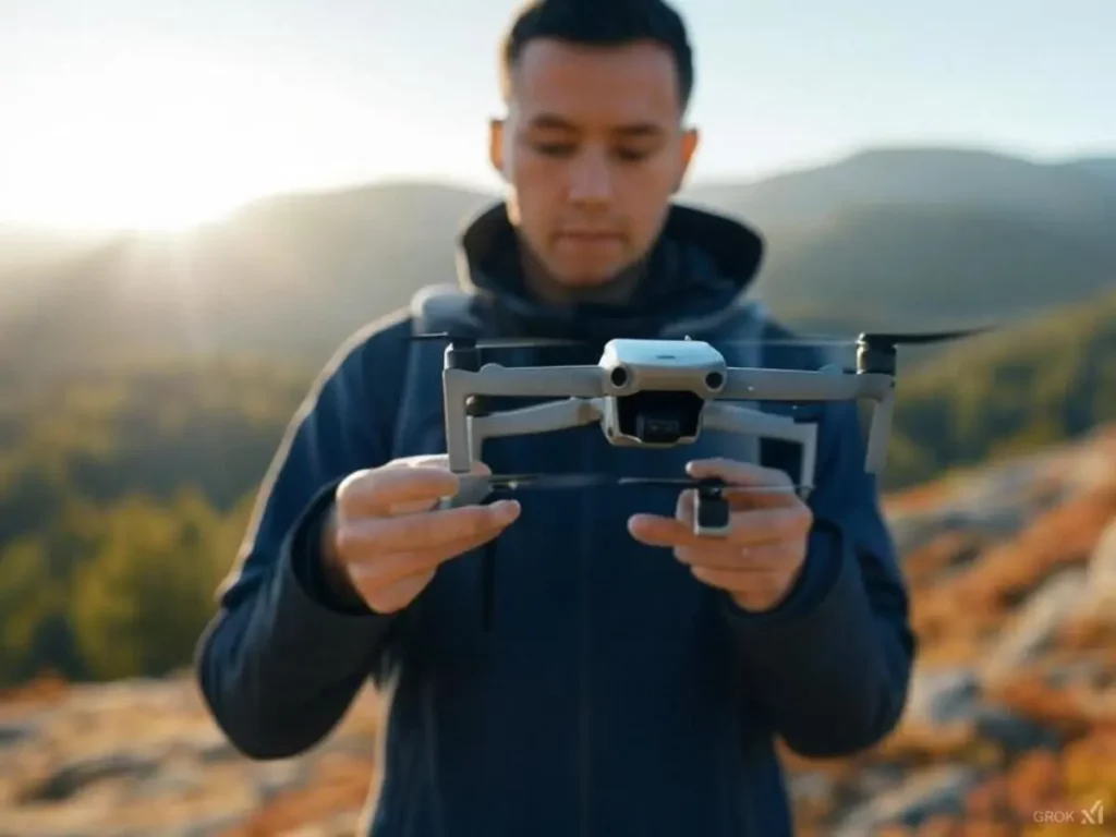 L'image montre une personne utilisant un mini drone